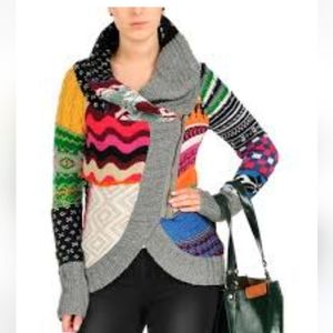 Desigual Rainbow zip cowl neck wool blend cardigan